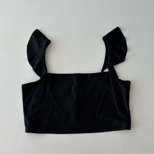 Free People Black Crop Top with Delicate Ruffled Straps